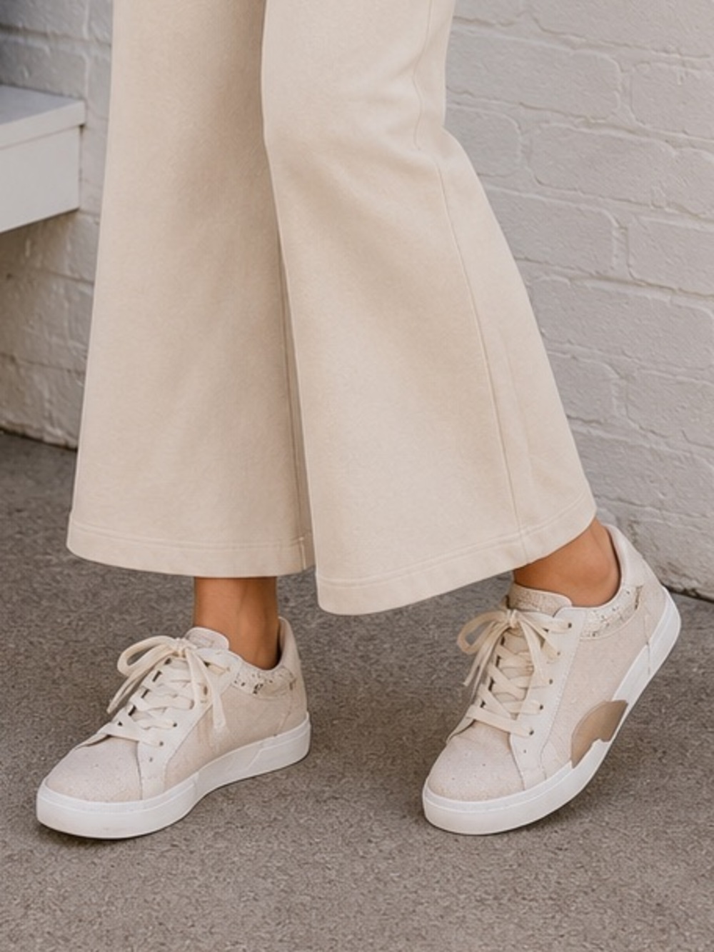 Dolce Vita Zina Women’s Sneakers in Cream Linen with Faux Snake Trim
